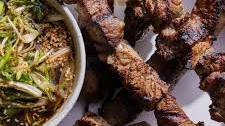 Grilled Steak Skewers with Scallion Sauce Thumbnail