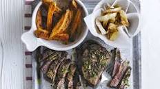 Chimichurri steaks with sweet potato fries & onion rings Thumbnail