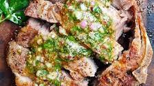 Air Fryer Pork Chops with Mustard Chimichurri Sauce