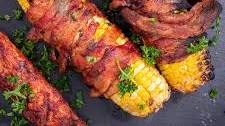 Barbecued Bacon Wrapped Corn Cobs