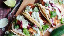 Blackened Fish Tacos with Avocado-Cilantro Sauce