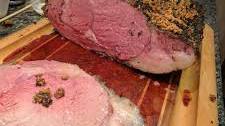 Boneless Garlic and Rosemary Rubbed Prime Rib with Red Wine Mushroom Sauce