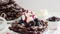 Chocolate Funnel Cake with Cherry Compote and Whipped Cream (Black Forest Funnel Cake)