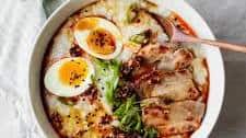 classic congee with pork belly, egg and scallion