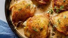 Crispy Chicken Thighs in a Creamy Mushroom Sauce