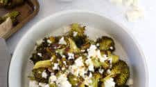 Crispy Roasted Broccoli with hot honey, lemon & feta