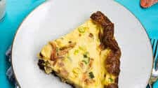 Crustless pink oyster mushroom quiche with bacon and shallots