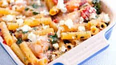 Easy Baked Ziti Recipe with Shrimp and Spinach