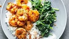 Easy Maple Soy Shrimp with Garlicky Spinach