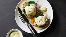 Eggs Benedict with avocado Hollandaise