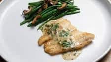 Flounder Piccata with Haricots Verts and Mushrooms