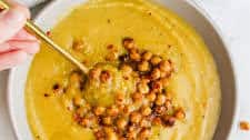 Golden Delicata Squash Soup with Crispy Garlic Chickpeas