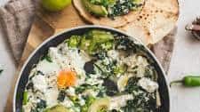 Green Shakshuka with avocado and lime