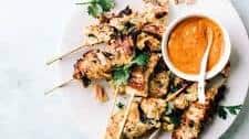 Grilled Coconut Salmon Skewers with Peanut Sauce