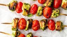 Grilled Pesto Chicken and Tomato Kebabs