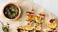 Grilled Swordfish Kebabs With Golden Raisin Chimichurri