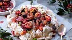 Hazelnut Pavlova with Spiced Roast Fruit & Chai Cream