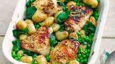 Honey & mustard chicken thighs with spring veg