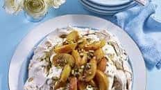 Honeyed peach & pistachio pavlova