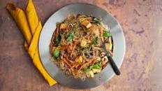 Korean Japchae Tofu and Mushroom Noodles