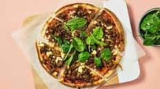 Lamb Kofta Pizzas with Feta and Spinach