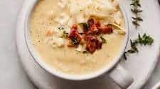 Lightened Up Cheddar Cauliflower Broccoli Soup