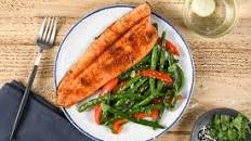 Maple-Glazed Trout with sesame garlic green beans and peppers