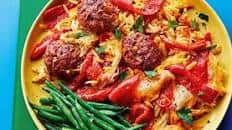 Meatball, pepper & orzo bake