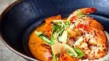 Mopho's Shrimp and Smoked Paprika Curry over Cheesy Grits