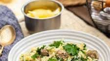 Orzo with Mini Sausage Meatballs and Kale