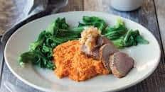 Pork fillet with roasted pumpkin mash and apple salad