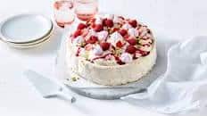 Raspberry rose pavlova