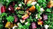 Roasted Beet Kale Salad with Goat Cheese and Walnuts