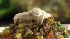 Roasted Vegetable Tabbouleh with Grilled Flat Bread and Yogurt-Tahini Dressing