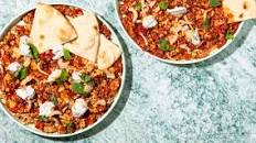 Shakshuka with Roasted Red Peppers & Za'atar Tofu