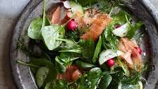 Spinach and Smoked Salmon Salad with Lemon-Dill Dressing