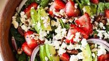 Strawberry Kale and Spinach Salad with Feta & Poppyseed Dressing