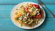 Summer Succotash Stuffed Peppers with Quinoa, Feta, and Basil