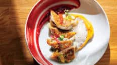 Sweet Potato Gyoza with Beet Puree