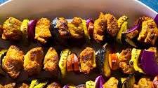 Turmeric and Cumin Spiced Turkey Kebabs with Roasted Eggplant Salad