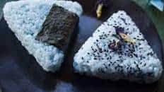 Vegan Blue Onigiri with Curry Chickpea Filling