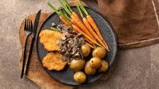 Vegan schnitzel with mushroom sauce