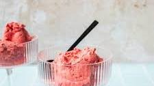 5 Minute Fresh Strawberry Sorbet with Coconut Cream