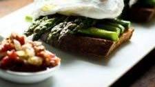 Asparagus Toast with Poached Egg and Warm Bacon Vinaigrette