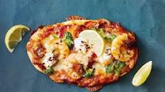 Broccoli, chilli and prawn pizzas