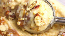 Brown Butter Ice Cream with Salted Caramel & Candied Almonds