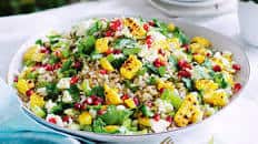 Brown rice salad with quinoa, corn and fetta