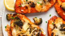 Cheesy Roasted Broccoli Stuffed Sweet Potatoes