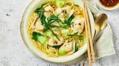 Chicken Dumpling-Noodle Soup with Greens & Chilli Vinegar
