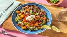 Chipotle Beef and Quinoa Bowl with Pico de Gallo and Chipotle Crema